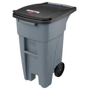 Rubbermaid 32 Gallon Gray Wheeled Rectangular Trash Can with Lid